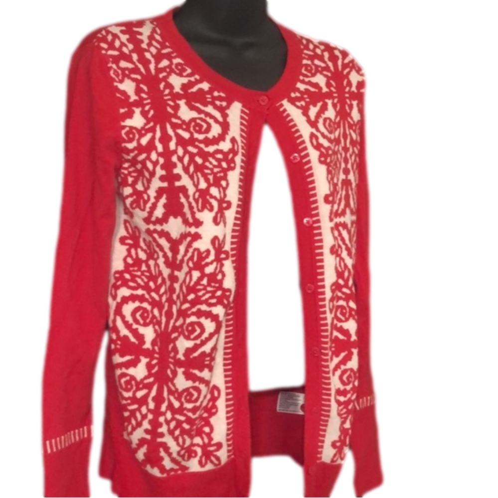 MEDINA Red and White Sweater Size Medium Gently Worn - Picture 2 of 6
